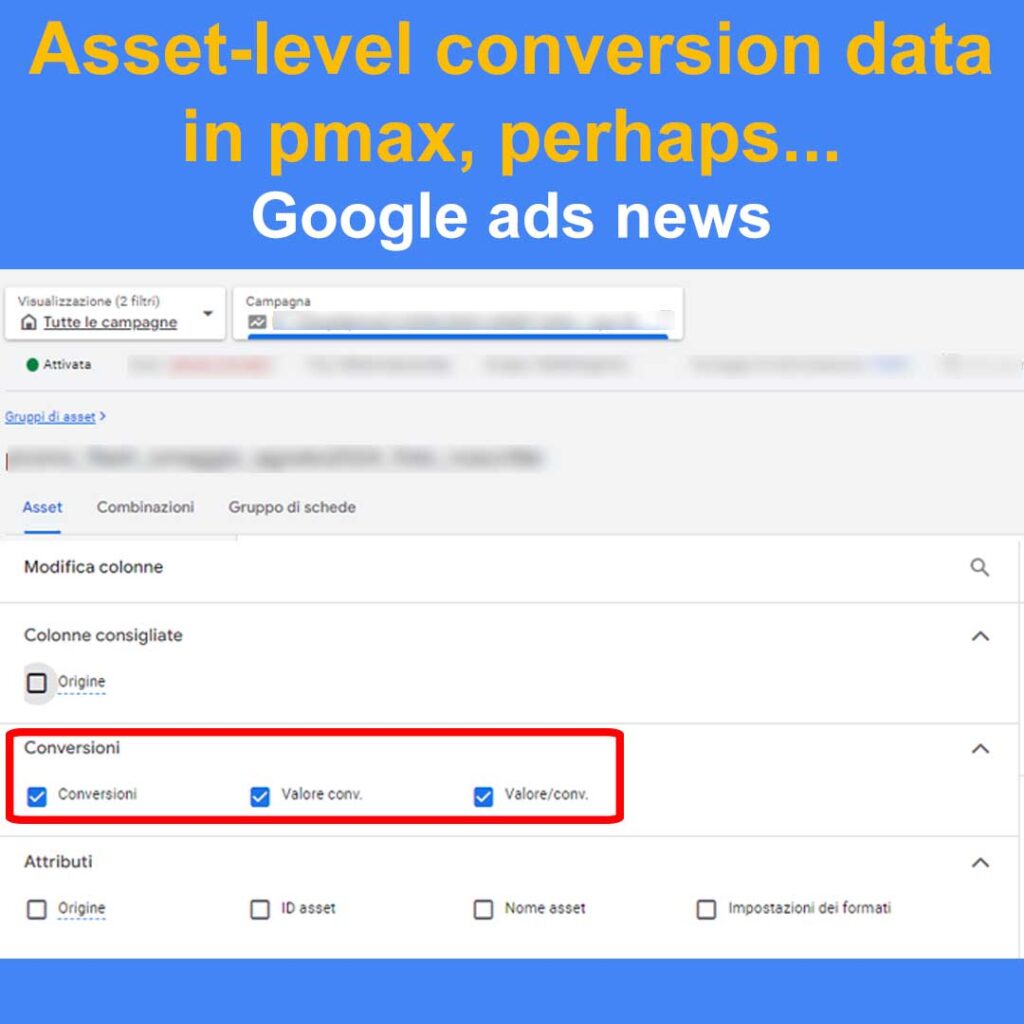 dati di conversione a livello di singolo asset in pmax forse