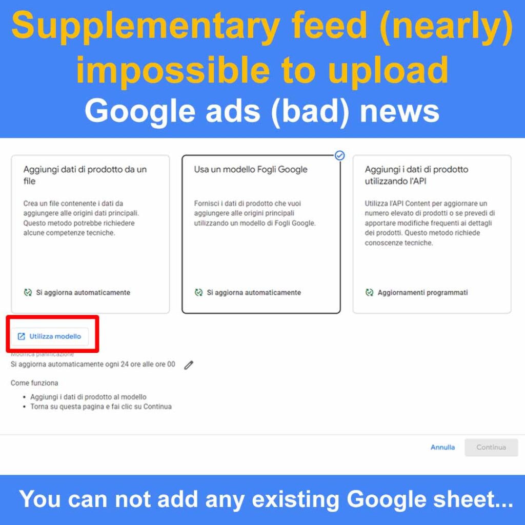 feed supplementare impossibile o quasi da caricare