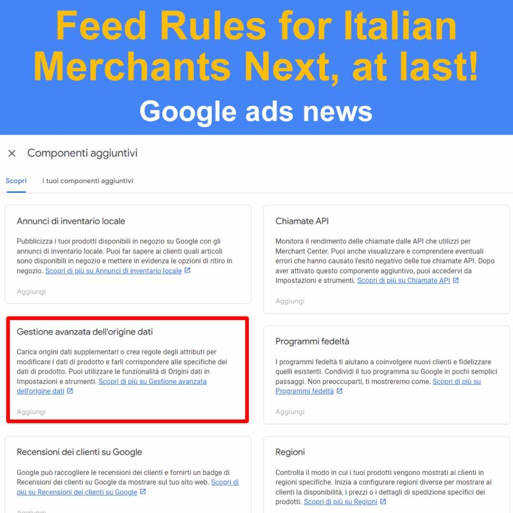 regole del feed per i merchant next italiani finalmente