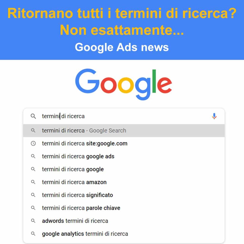 Rapporto Termini di ricerca Google ads