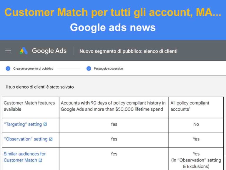 customer match - elenchi clienti in google ads