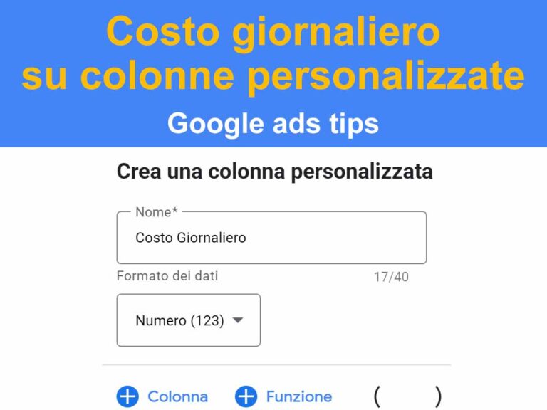 costo giornaliero su colonna personalizzata